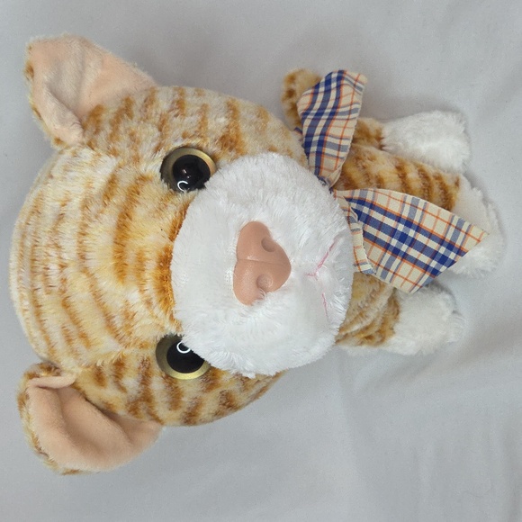 Big Head Tabby Cat Plush orange with bow at neck Chosun brand 8" - Picture 1 of 9